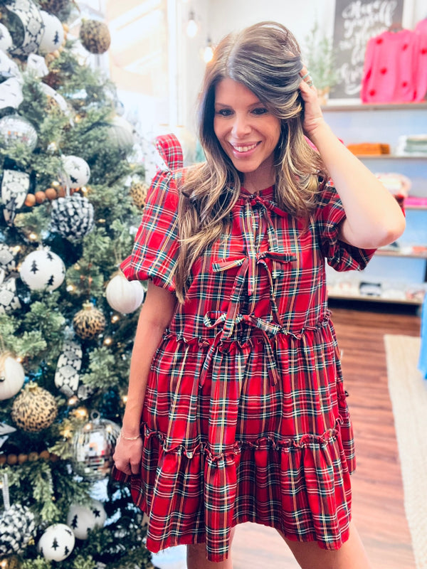 Christmas Vacation Plaid Bow Dress