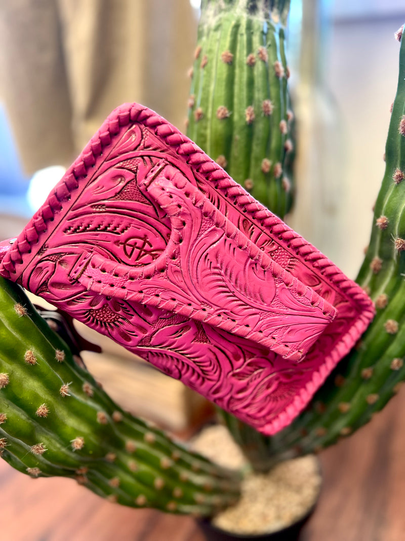 Hang On Sister Tooled Clutch- Pink