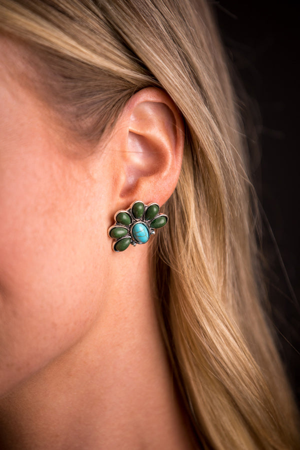 West & Co. Green/Turq Half Flower Post Earrings