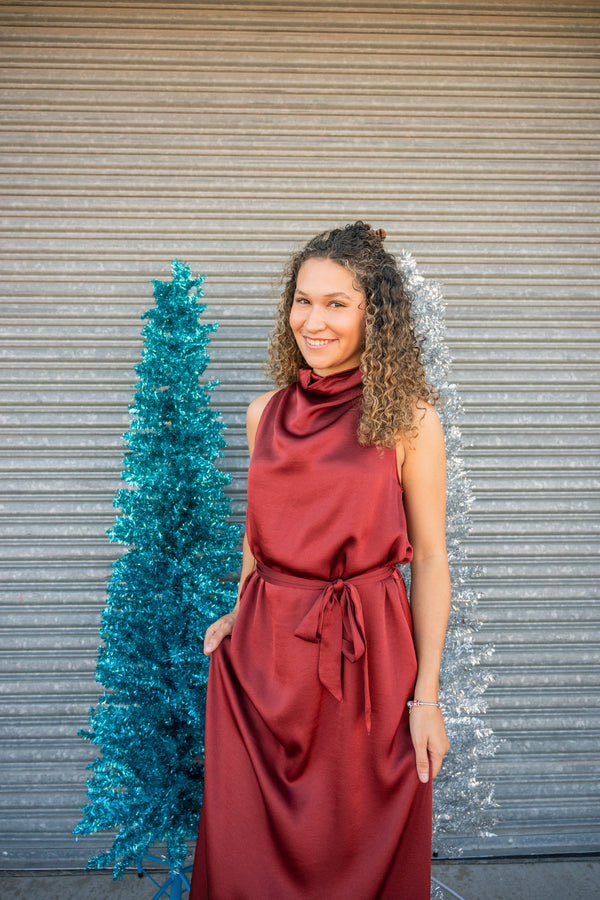 Melissa Burgundy Tie Waist Dress