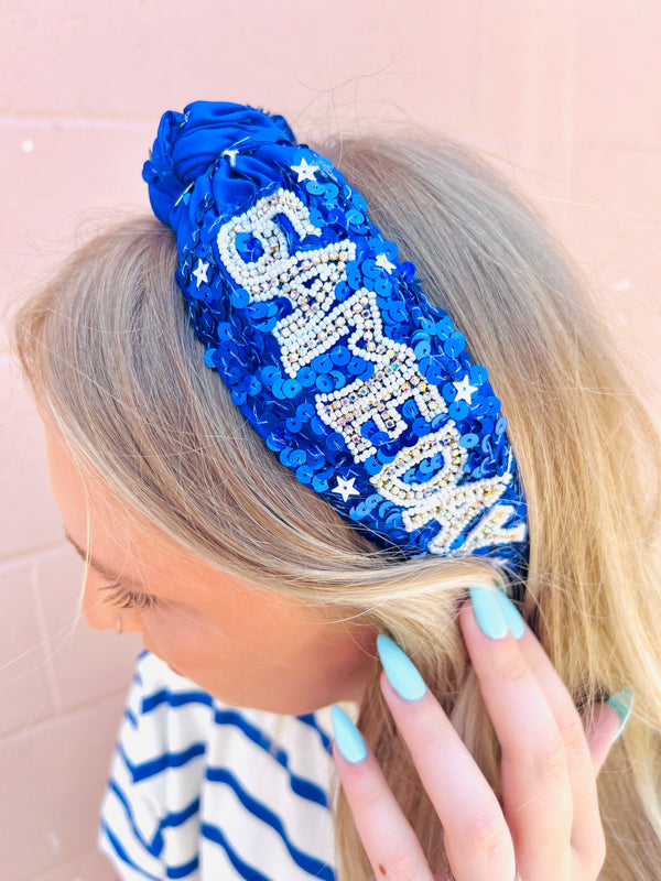 Gameday Sequins Headband- Blue/white