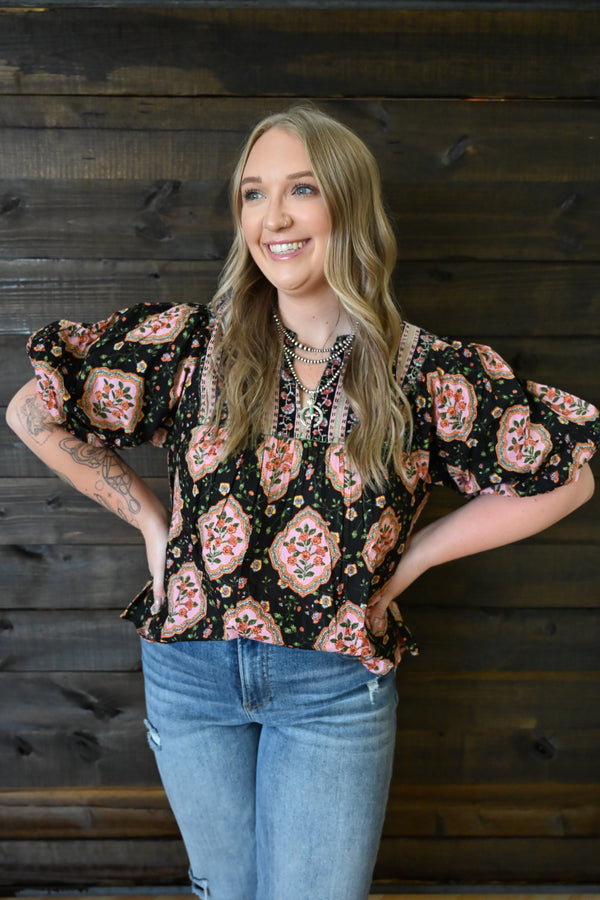 Amber Puff Sleeve Floral Top
