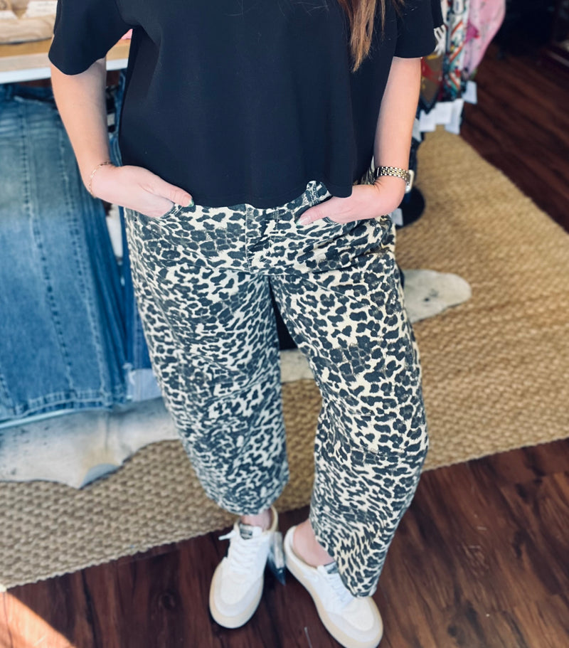 Wild Side Leopard Barrel Denim Jeans