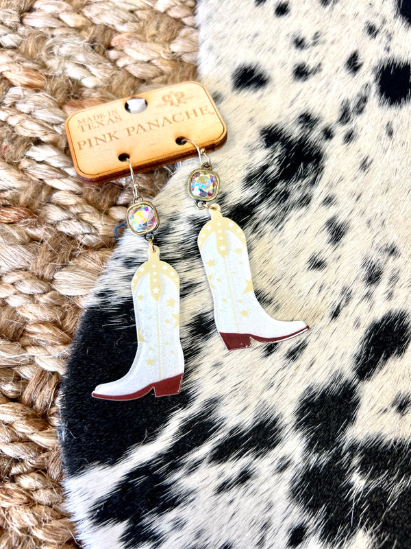 PP-Disco White Cowboy Boot Earrings