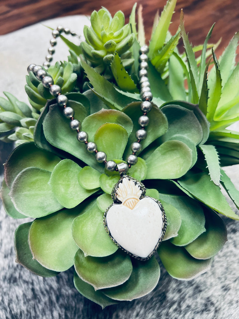 Carved Bone Heart Necklace