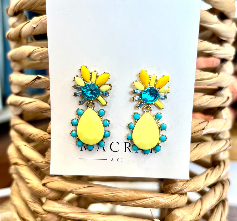 M & Co- Geo Rhinestone Yellow Dangle Earrings