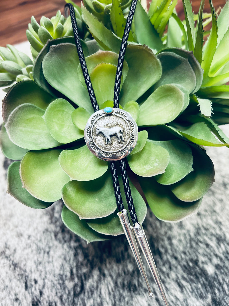 Sterling Horse Bolo Tie w/Turq