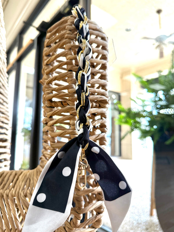 Short Phone Chain Scarf- Blk/Wht Polka Dot