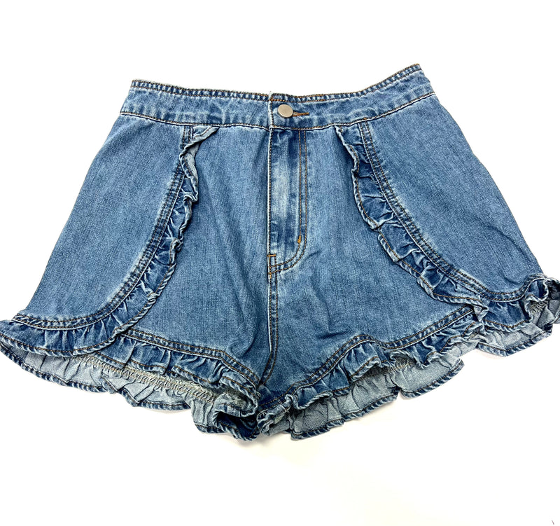 Franny Ruffle Detail Denim Shorts