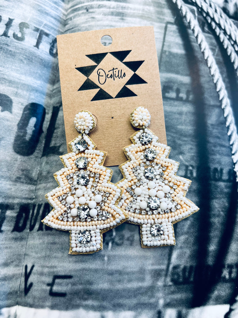 Snowy Christmas Beaded Tree Earrings