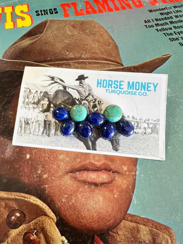Horse Money- Carter Lapis/Kingman Cluster Earrings