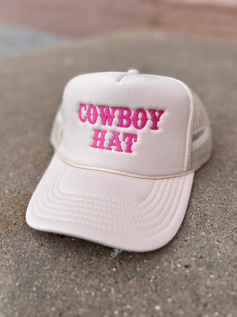 Cowboy Hat Trucker- Khaki/Pink