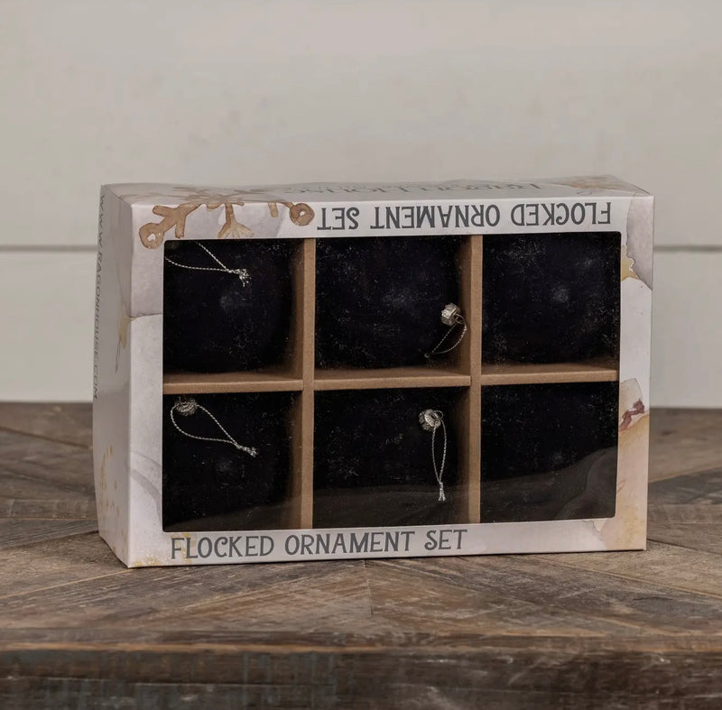 Flocked Ornament Set- Black