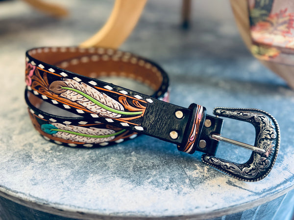 AD-Birds of a Feather Leather Tooled Belt