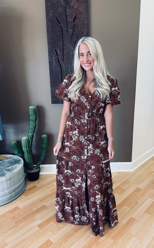 Cotton & Rye- Jackalope Garden Maxi Dress