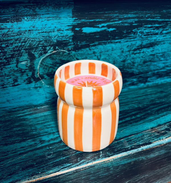 Paddywax- Cabana Rust Striped 6.5oz Ceramic Candle- Sienna Sunset