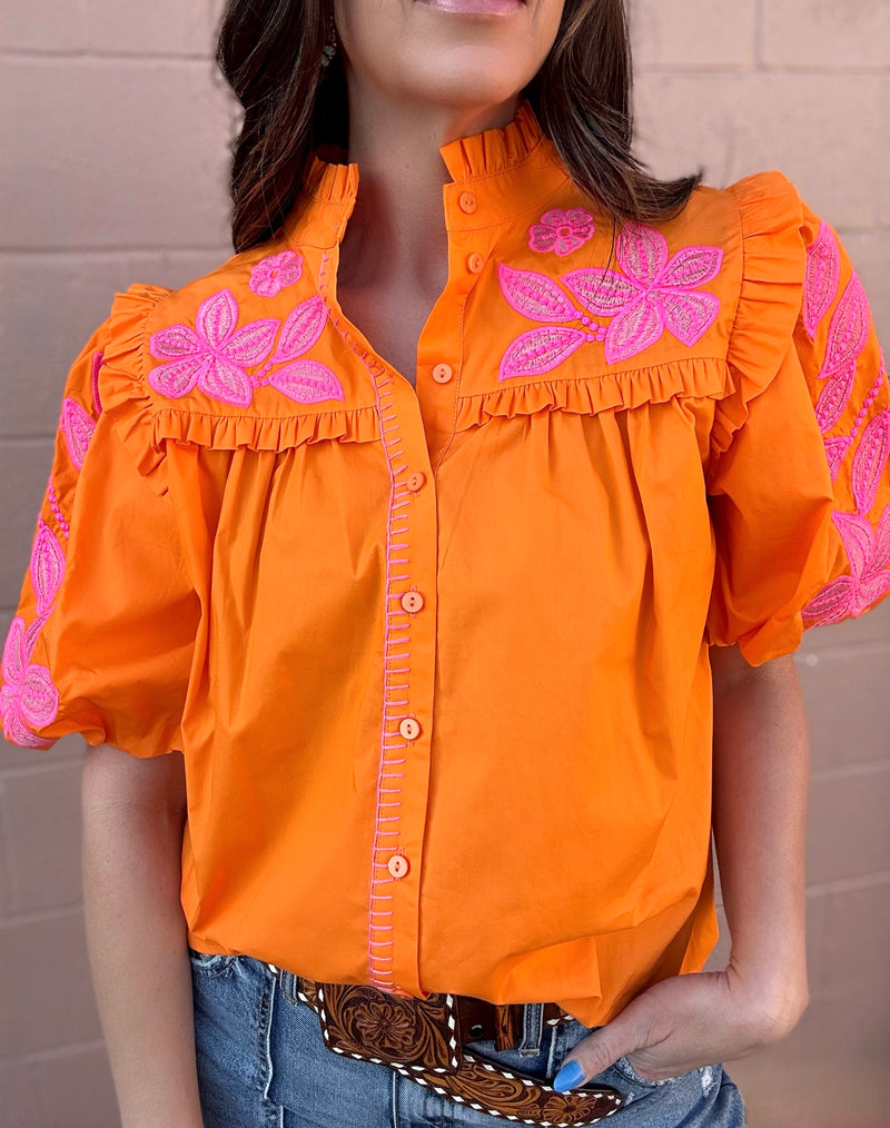 Penny Poplin Embroidered Top