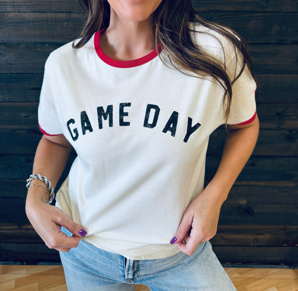 Gameday Ringer Tee- Red