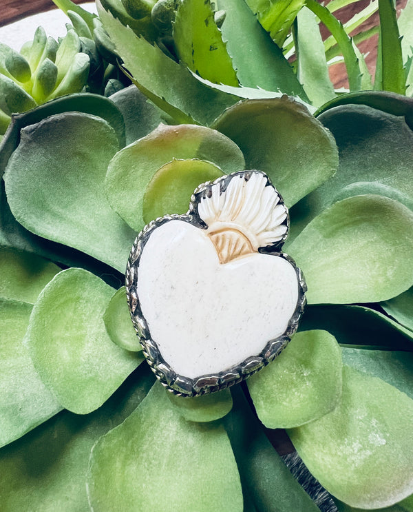 Carved Bone Heart Ring