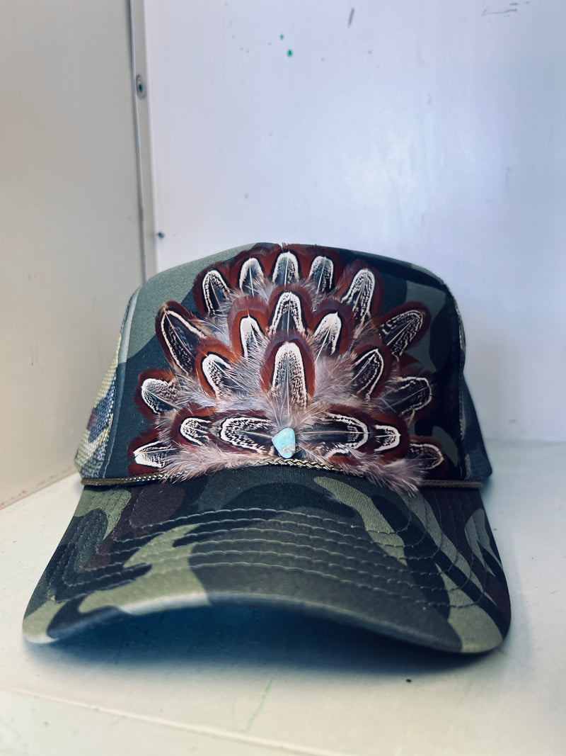 Feather Trucker Hat Western Cowgirl Camo