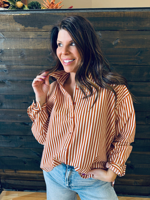 Tolani- Tanvi Pinstripe Button Up Top