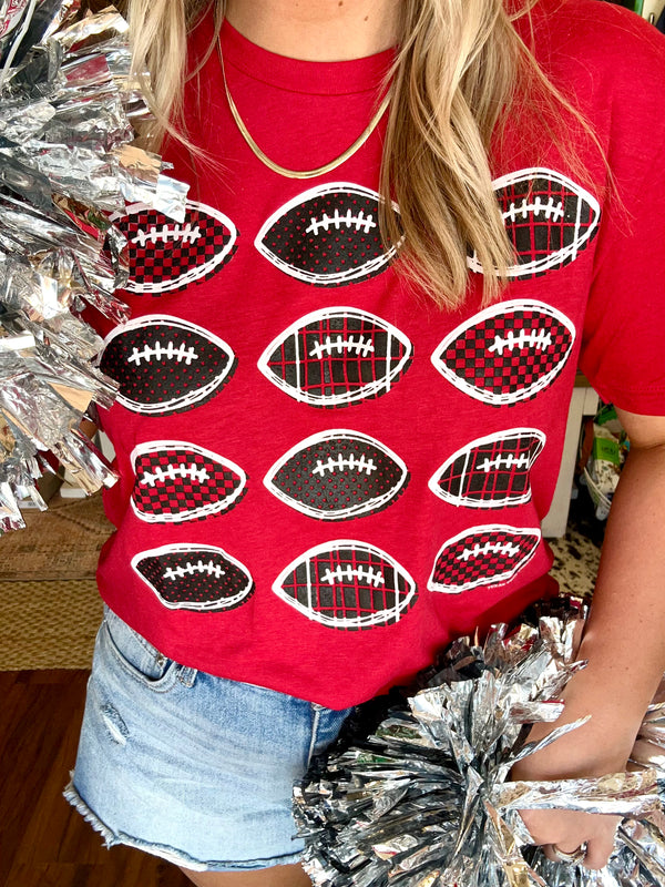 Red Stacked Football Tee