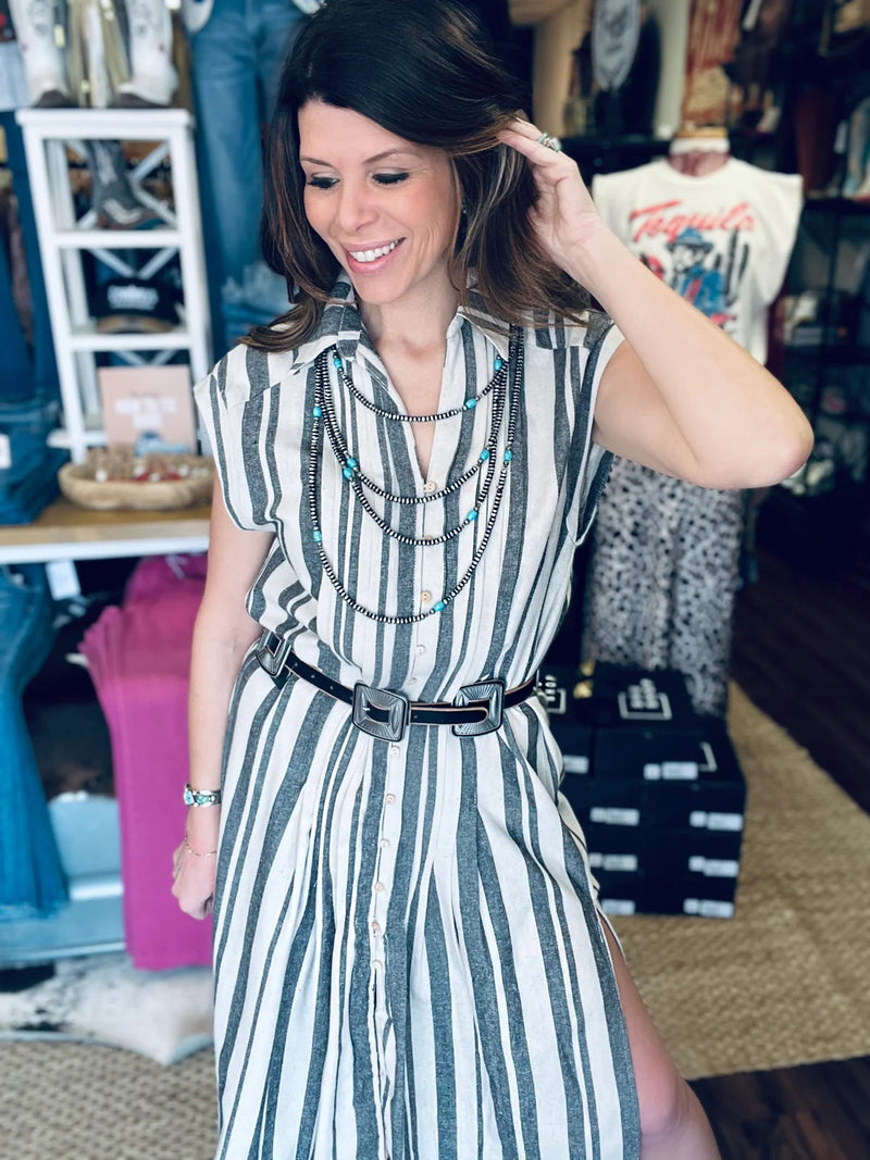 The Blanco Striped Midi Dress