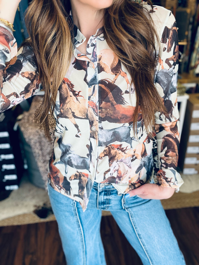 The Riley Western Horse Print Top