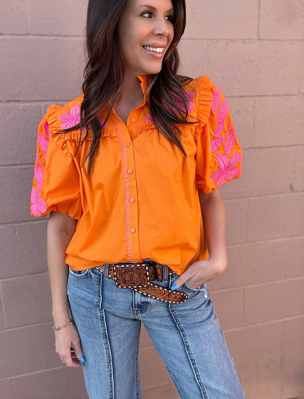 Penny Poplin Embroidered Top