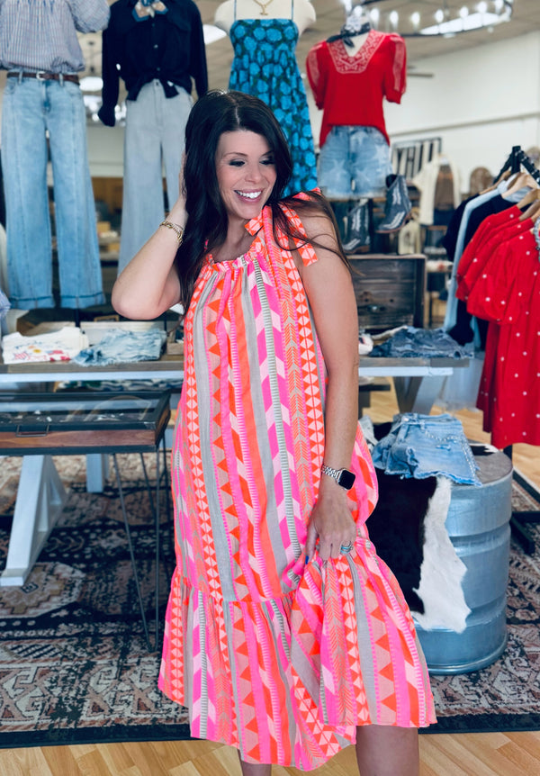 Gigi Geometric Tie Midi Dress
