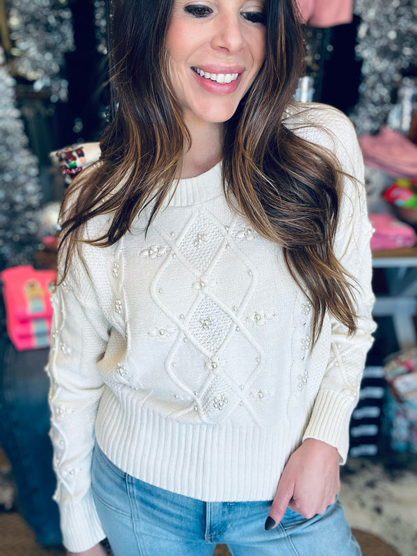 Another Love- Dania Vintage Cream Pearl Sweater