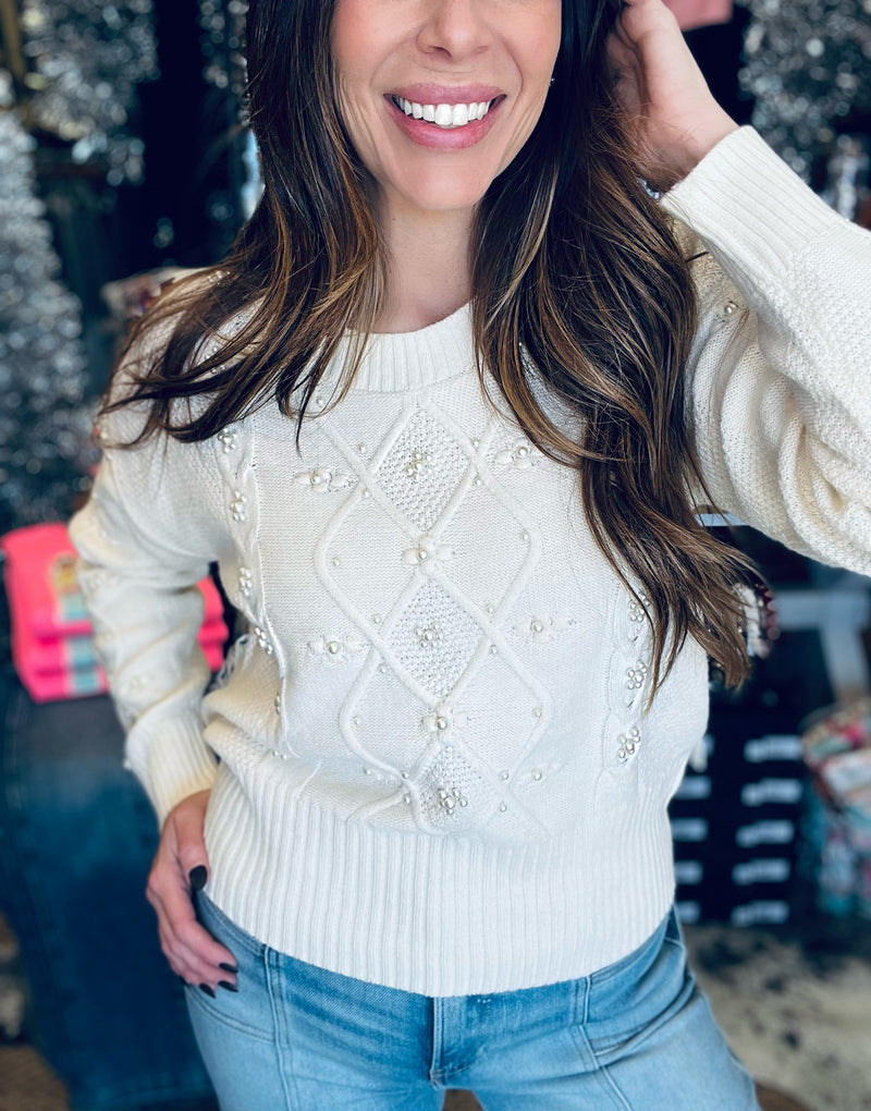 Another Love- Dania Vintage Cream Pearl Sweater