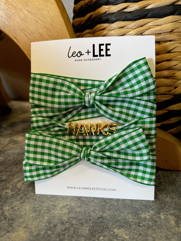 Gameday Ribbon Laces Gingham- GREEN HAWKS