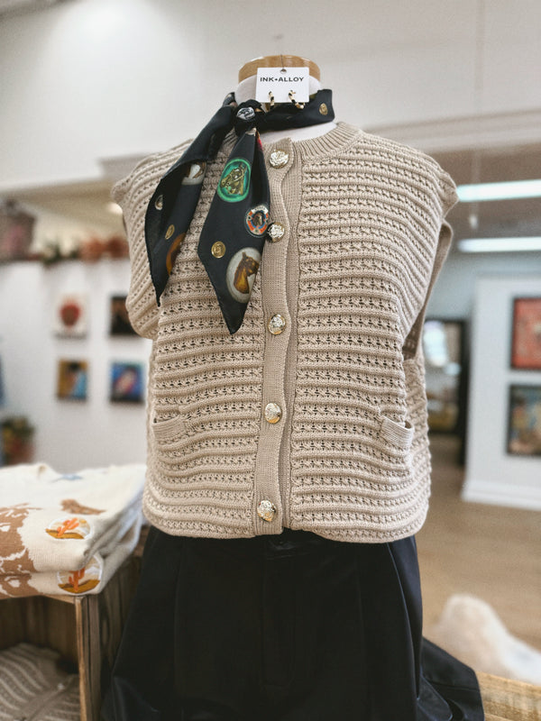 Elan- Taupe Sweater Cardigan Sleeveless