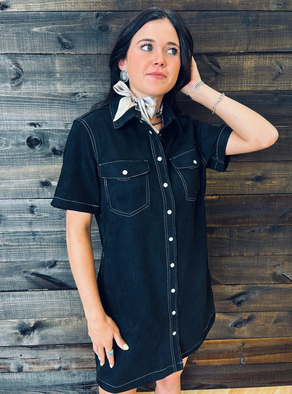 Luna Short Sleeve Suede Dress