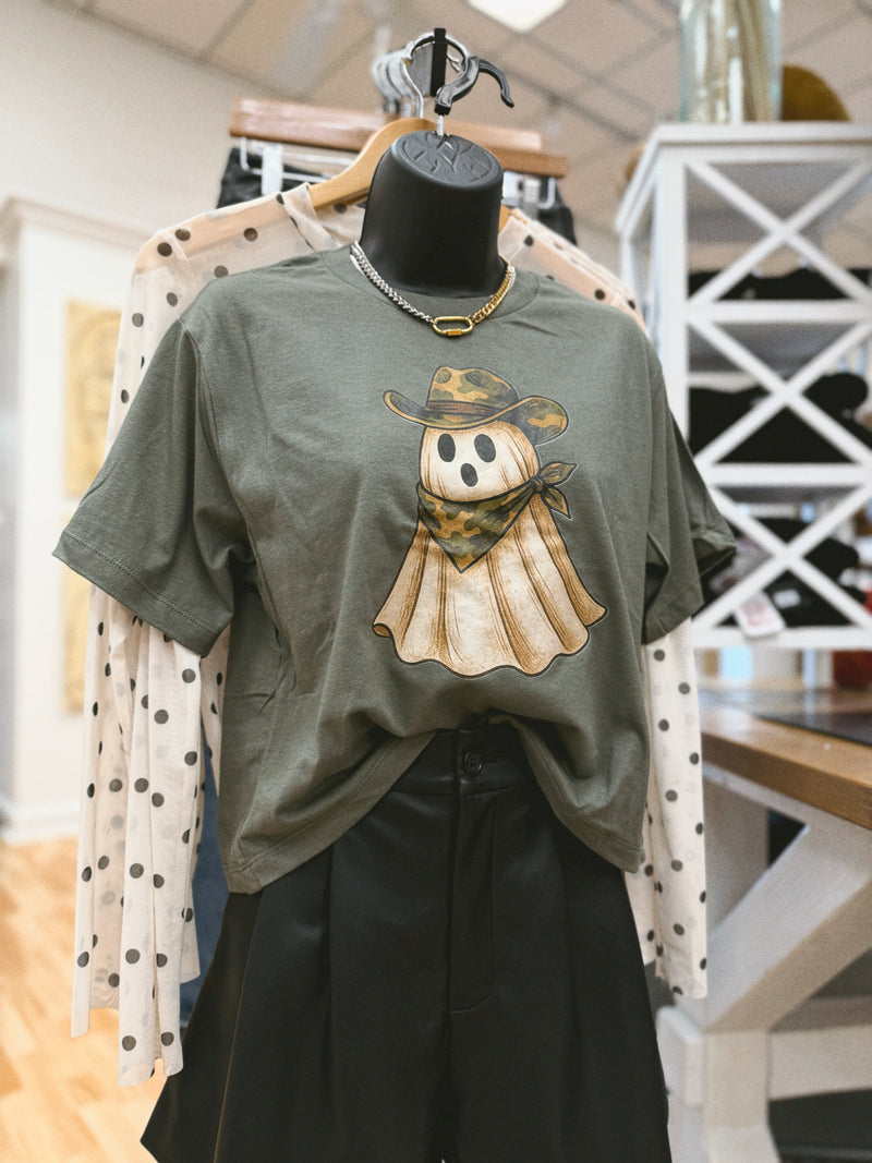 Camo Ghost Graphic Cropped Tee