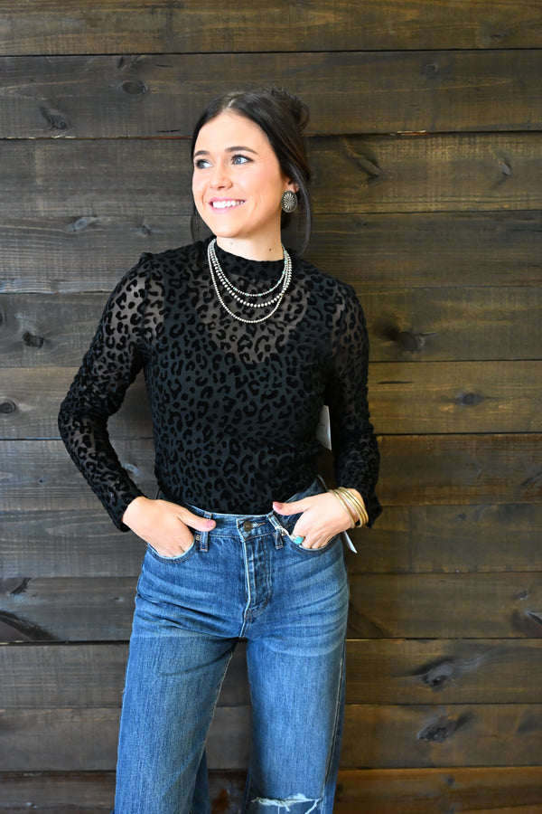Black Velvet Leopard Mesh Top