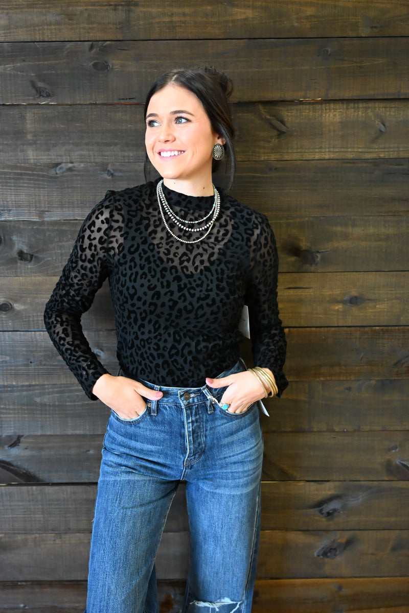 Black Velvet Leopard Mesh Top