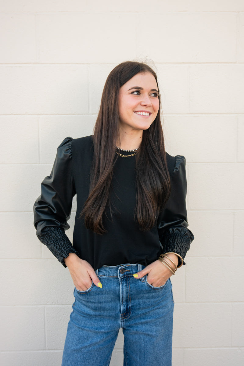 Another Love- Giovana Leather Sleeve Top