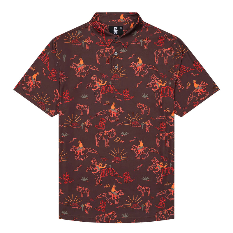 Raised By Coyotes- Red Rock Rider Golf Polo