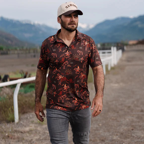 Raised By Coyotes- Red Rock Rider Golf Polo