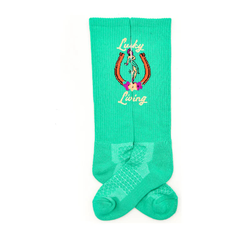 Lucky Chuck- Lucky Living Island Cowgirl Turquoise Socks