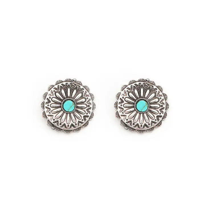 West & Co. Silver Burnished Flower Concho Earrings