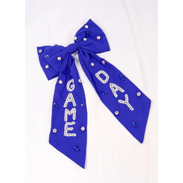 GameDay Embellished Large Bow Blue/White