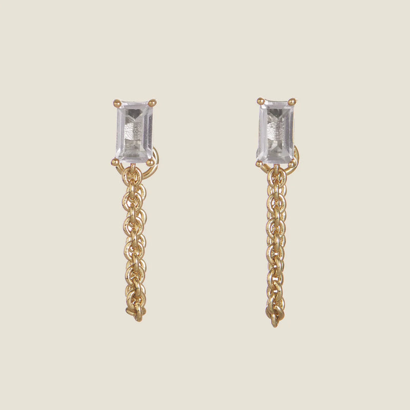 Nickel & Suede- Classic Baguette Chain Drop Studs