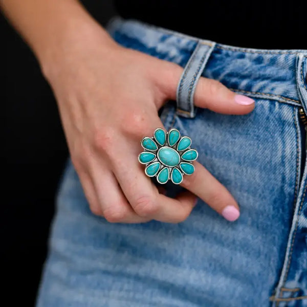 West & Co. Adjustable Flower Ring Turquoise