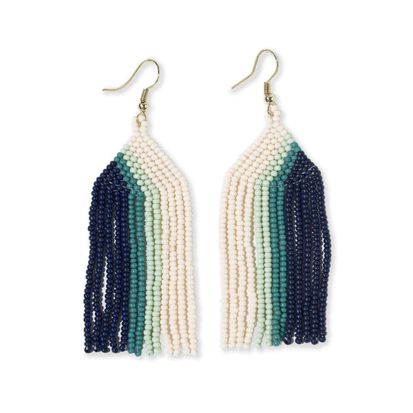 Ink + Alloy Dolly Vertical Stipe Fringe Teal Earrings