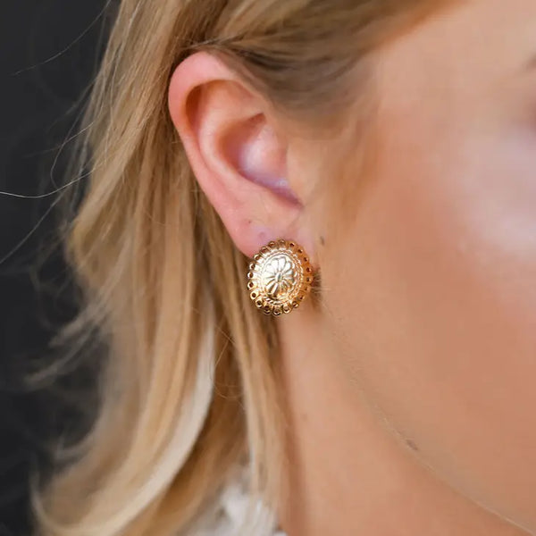 West & Co. Small Gold Flower Concho Earrings