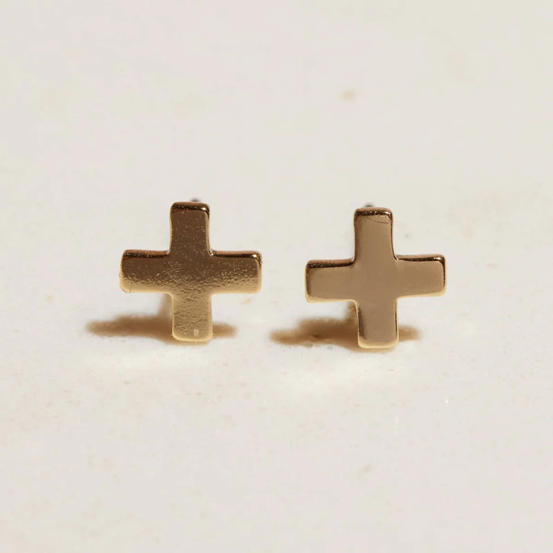 Nickel & Suede- Swiss Cross Studs Gold