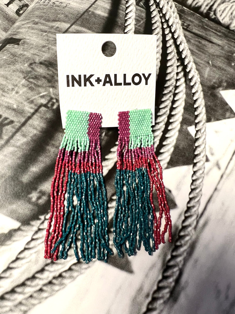 Ink + Alloy Luxe Belle Geo Beaded Fringe Earrings